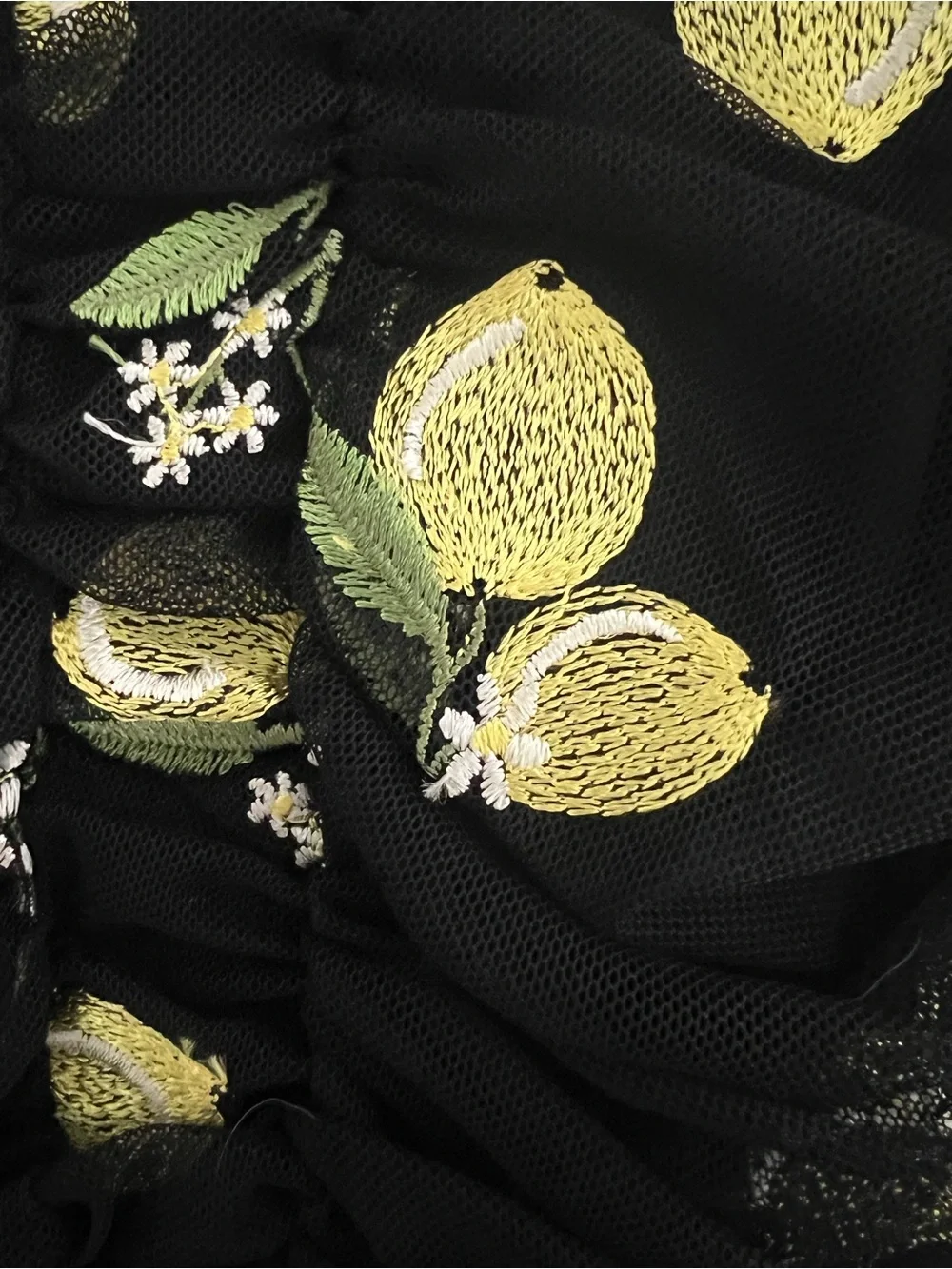 NWT ZARA Black Embroidered Lemon Fruit  Tulle Draped BodyCon Mini Dress Small